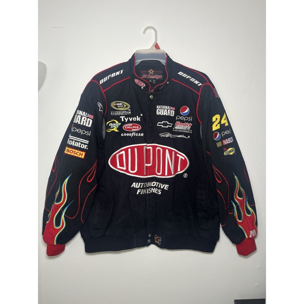 Vintage NASCAR #24 Jeff Gordon Dupont Large Racing Jacket w/ Flames A1 condition